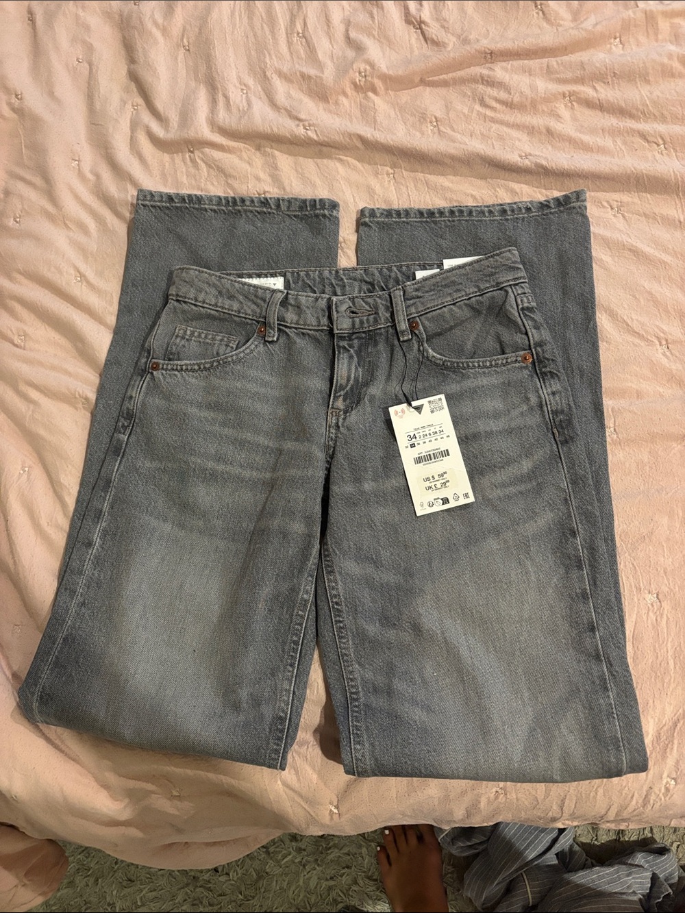 Zara Gray Straight Jeans with Button Fly